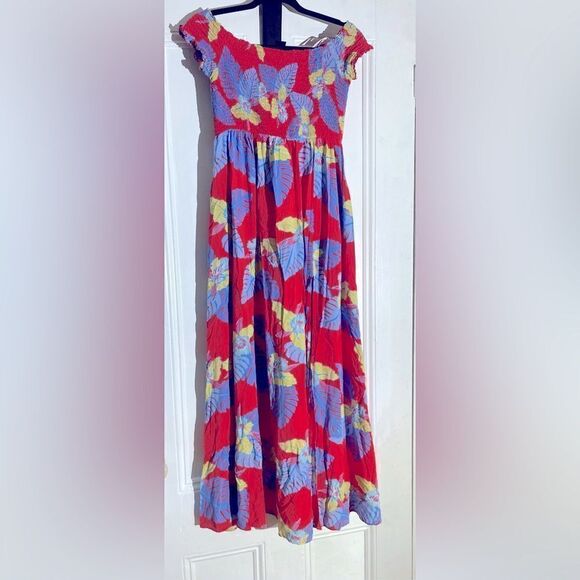 LULU'S Patsy Tropical Floral Smocked Off-Shoulder Maxi Dress Size L - Picture 2 of 12